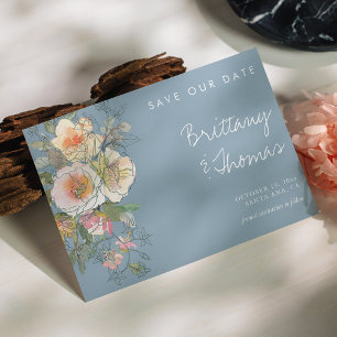 Convite Dusty Blue Floral Salvar Data - Aquarela