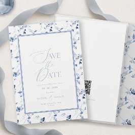 Convite Dusty Blue Floral Save the Date Card