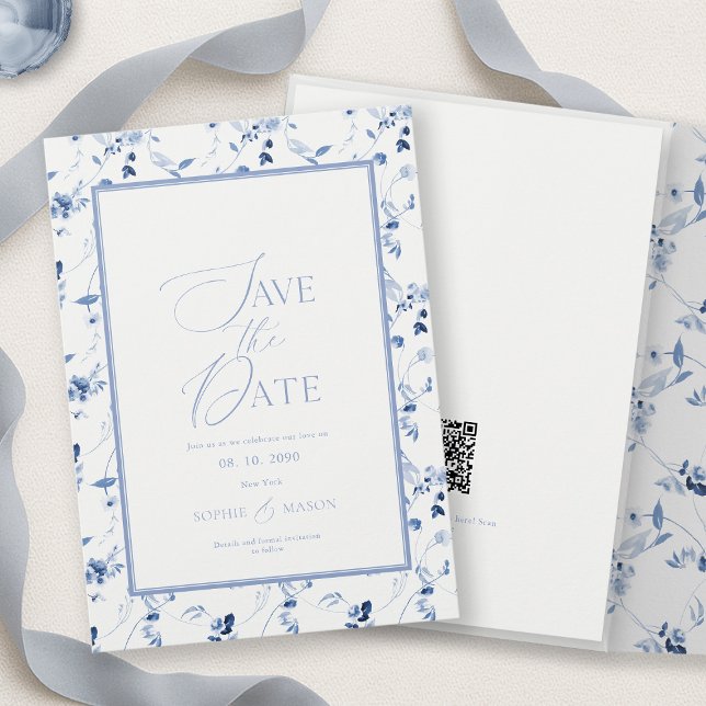 Convite Dusty Blue Floral Save the Date Card (Criador carregado)