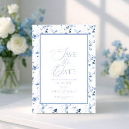Convite Dusty Blue Floral Save the Date Card