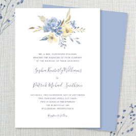 Convite Dusty Blue Floral + texto tradicional casamento