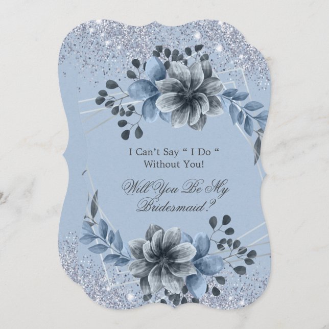 Convite Dusty Blue Floral Você É Minha Porta-Pontas (Frente/Verso)