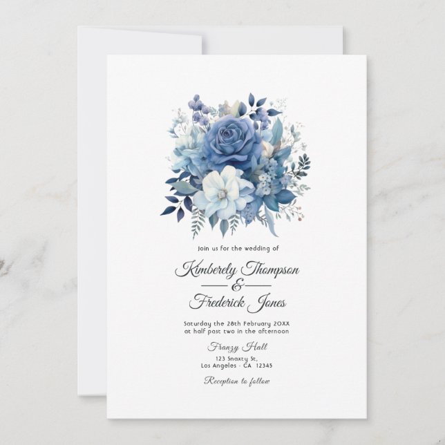 Convite Dusty Blue Floral Wedding (Frente)