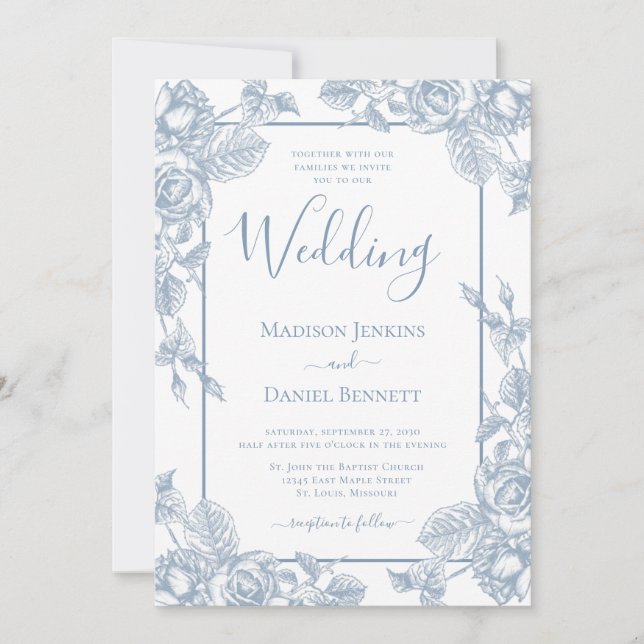 Convite Dusty Blue Floral Wedding (Frente)