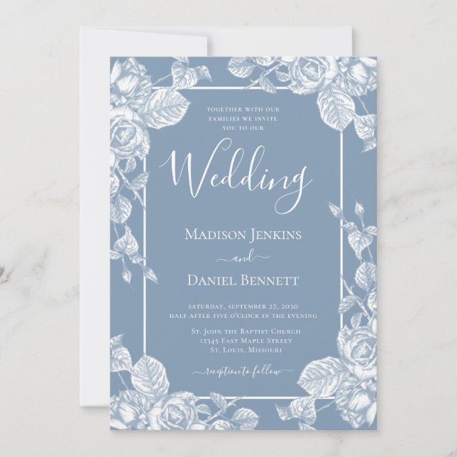 Convite Dusty Blue Floral Wedding (Frente)