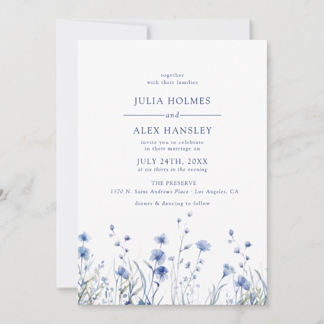 Convite Dusty Blue Floral Wedding (Frente)