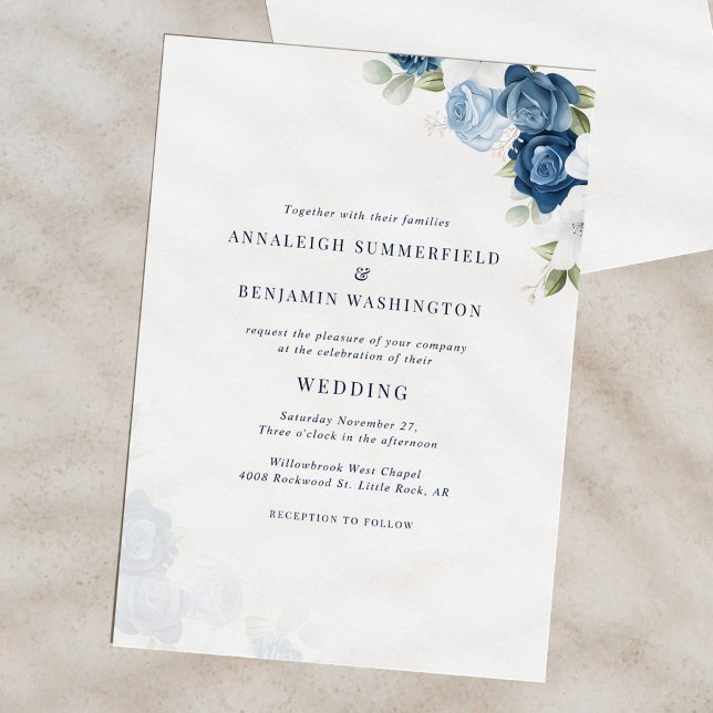 Convite Dusty Blue Floral Wedding (Floral Dusty Blue Bloom Elegant Wedding Invitation)