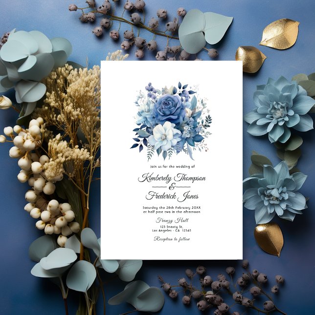 Convite Dusty Blue Floral Wedding (Dusty Blue)