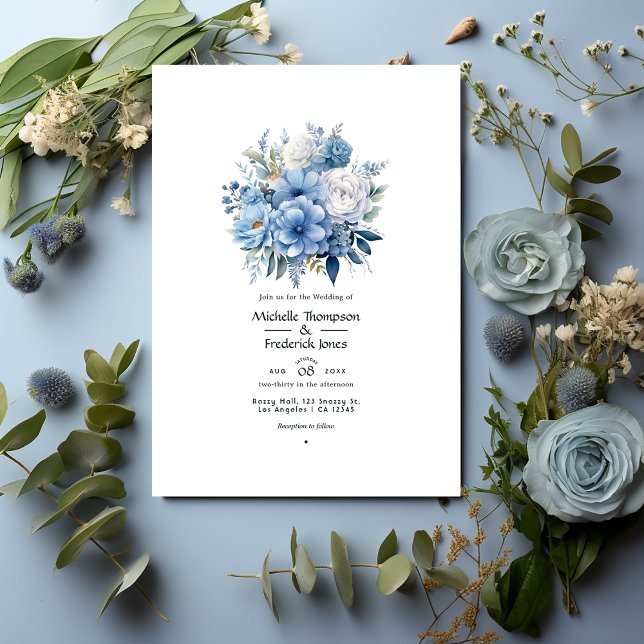 Convite Dusty Blue Floral Wedding (Criador carregado)