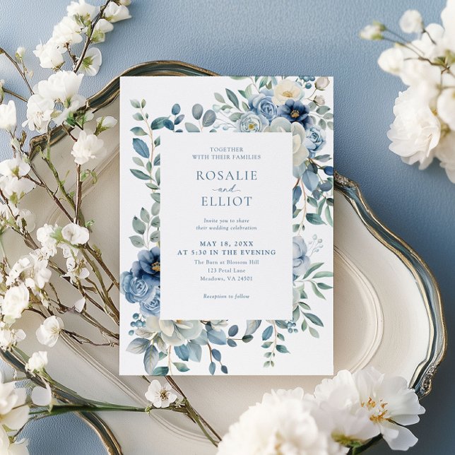 Convite Dusty Blue Floral Wedding (Criador carregado)