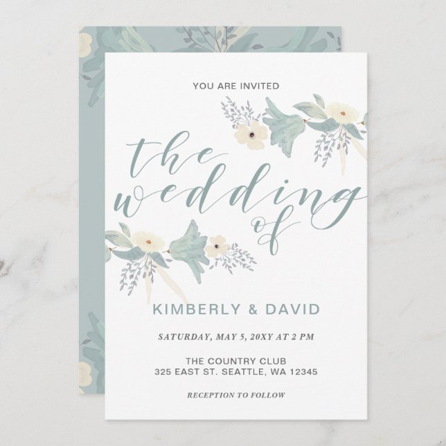 Convite Dusty Blue Floral Wedding (Frente/Verso)