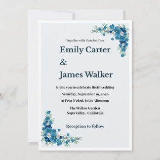 Convite Dusty Blue Floral Wedding Invitation