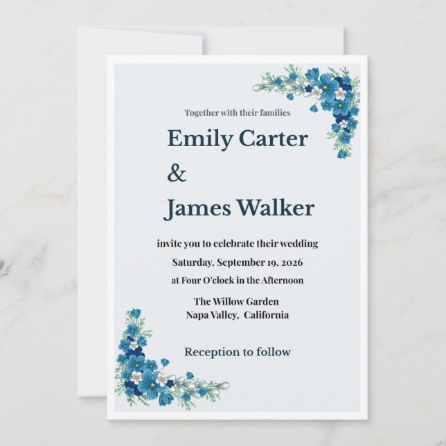 Convite Dusty Blue Floral Wedding Invitation (Frente)