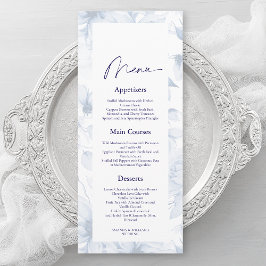 Convite Dusty Blue Floral Wedding Menu Card