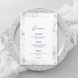 Convite Dusty Blue Floral Wedding Menu Card