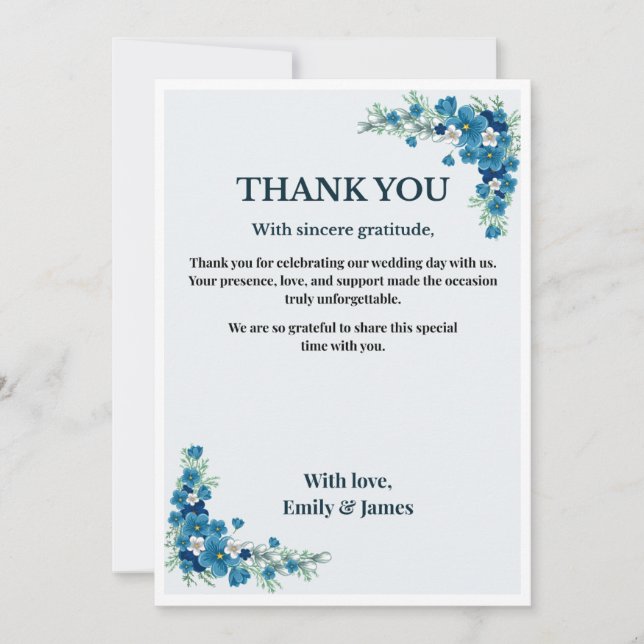 Convite Dusty Blue Floral Wedding Thank You Card (Frente)