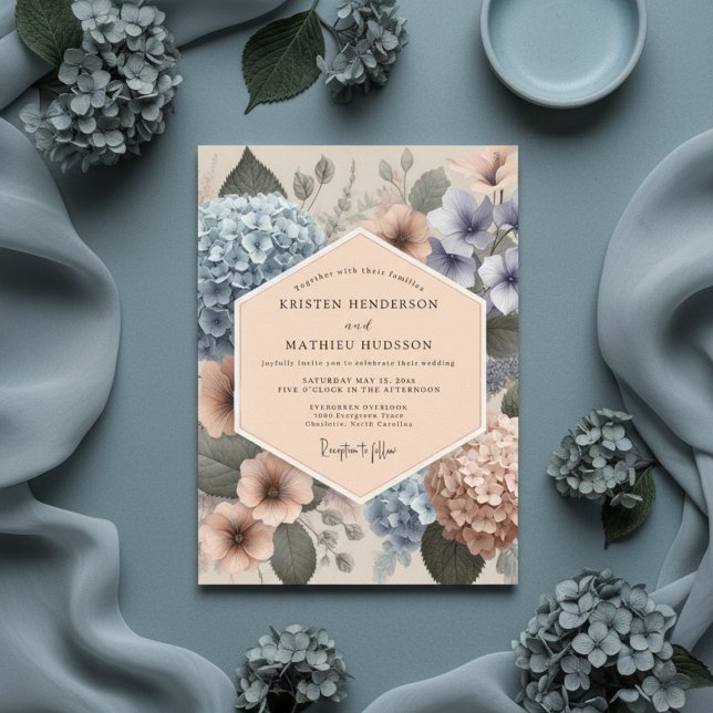 Convite Dusty Blue Floral Whimsical Wedding (Criador carregado)