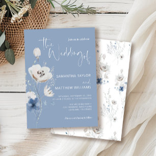 Convite Dusty Blue Floral Wildflower Weds
