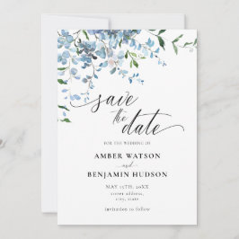 Convite Dusty Blue Floral Wisteria Casamento Salvar Data