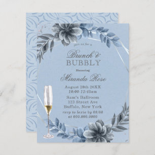 Convite Dusty Blue Florals Brunch e Bubbles Invite