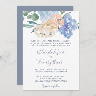 Convite Dusty Blue Florals Casamento Formal