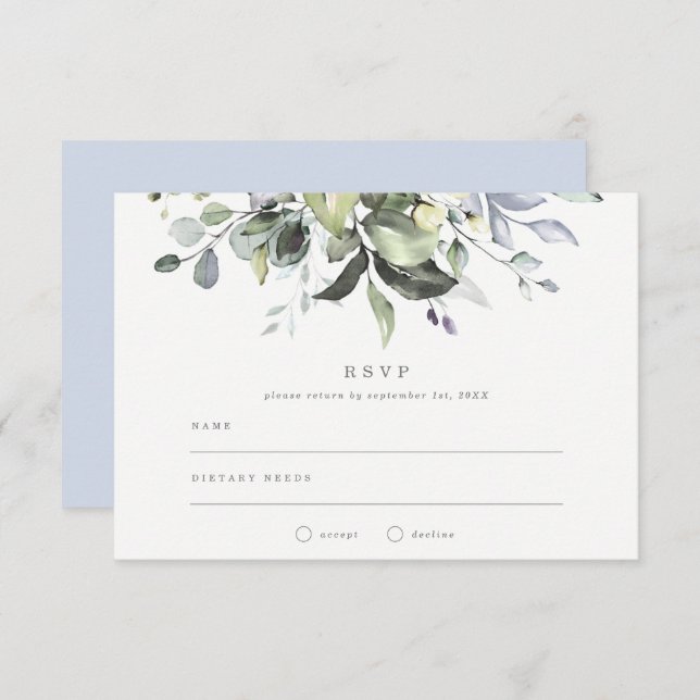 Convite Dusty Blue Florals Wedds RSVP (Frente/Verso)