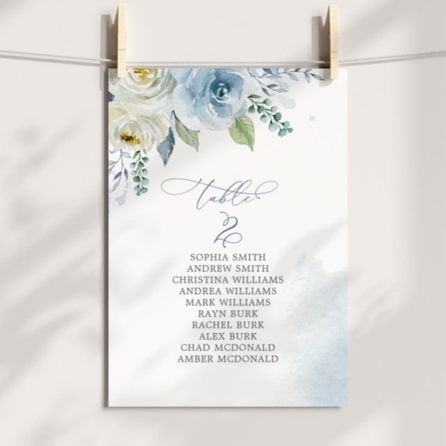 Convite Dusty Blue Flowers Table Number 2 Seating Chart (Criador carregado)