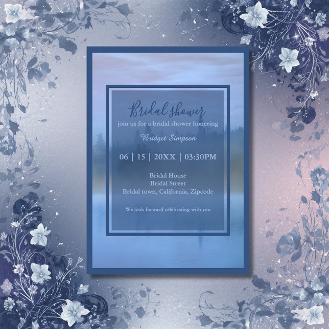Convite dusty blue forest landscape bridal shower (Criador carregado)
