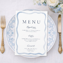 Convite Dusty Blue French Estate Wedding Menu Card