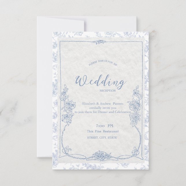 Convite  Dusty Blue French Floral Toile Wedding (Frente)