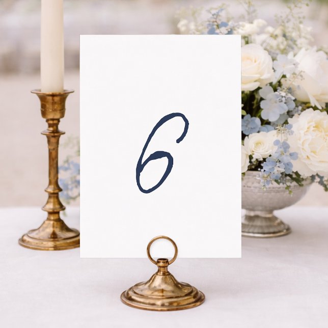 Convite Dusty Blue French Stripe Wedding Table Number 6 (Criador carregado)