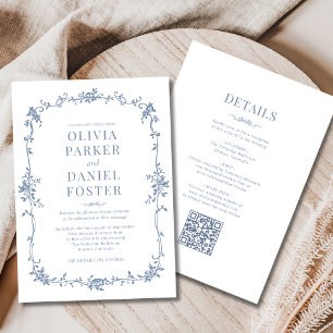 Convite Dusty Blue French - Tudo em um casamento vitoriano