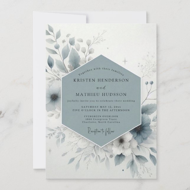 Convite Dusty Blue Frosty Bloom Wedding (Frente)