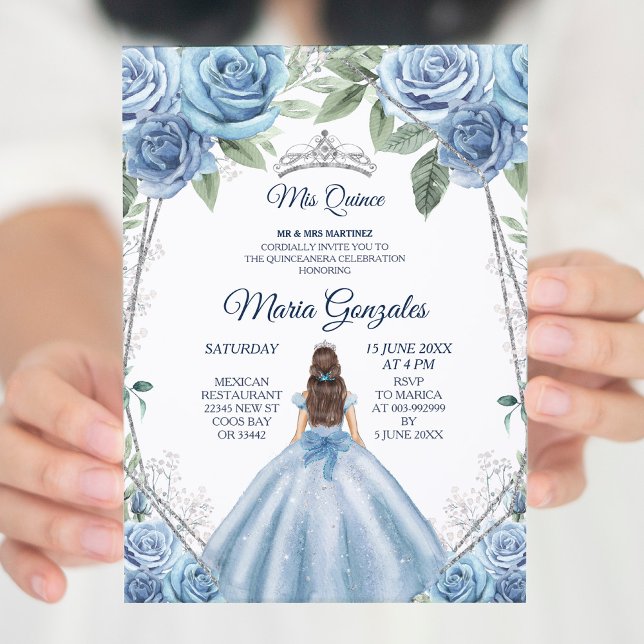 Convite Dusty Blue Girl Princess Quinceanera (Criador carregado)