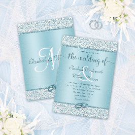 Convite Dusty Blue Glitter Monogramas Casamento