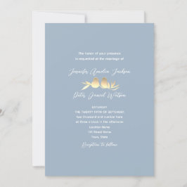 Convite Dusty Blue Gold Lovebirds Wedding