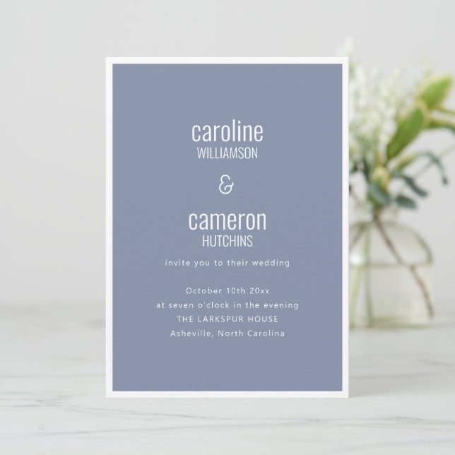 Convite Dusty Blue Gray Modern Minimal Typography Wedding (Em pé/Frente)