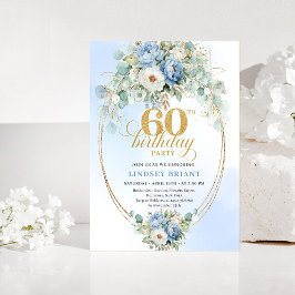 Convite Dusty Blue Greenery 60th Birthday Invitation