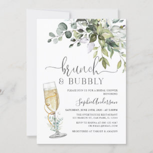 Convite Dusty Blue Greenery Eucalyptus Brunch e Bubbles