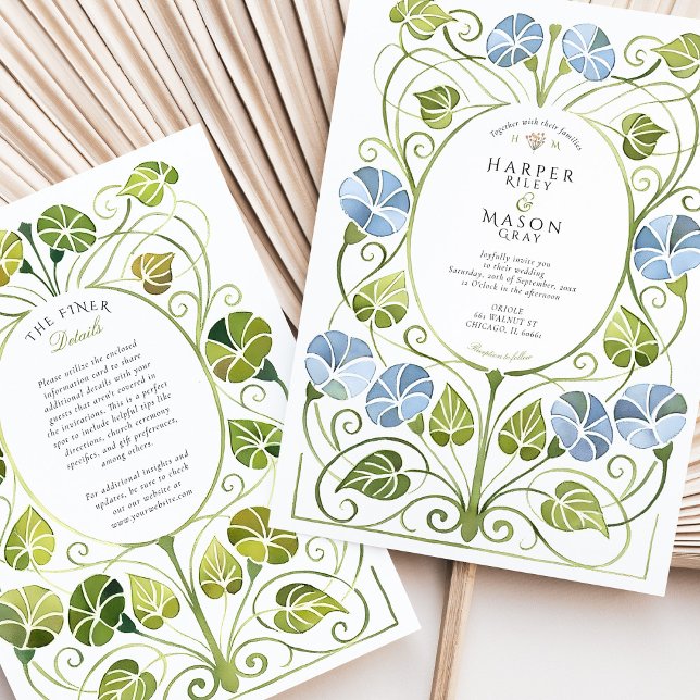 Convite Dusty Blue Greenery Foliage Casamento (Criador carregado)