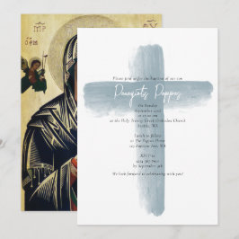Convite Dusty Blue Grego Ortodoxo Cristening Baptism
