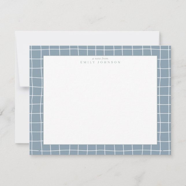 Convite Dusty Blue Grid Frame Note Card (Frente)