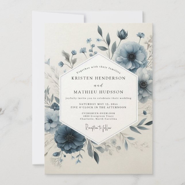 Convite Dusty Blue Heirloom Flora Wedding (Frente)