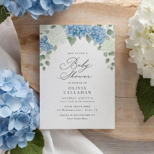 Convite Dusty Blue Hydrangea Chá de fraldas Floral