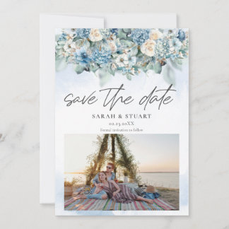 Convite Dusty Blue Hydrangea Fotografia Código QR Salvar D