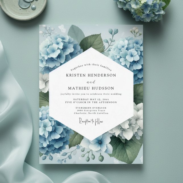 Convite Dusty Blue Hydrangea Romance Wedding (Criador carregado)