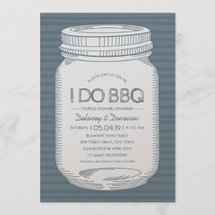 Convite Dusty Blue I Do CHURRASCO Mason Jar Casal Chá