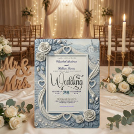 Convite Dusty Blue Indigo Romantic Church Wedding