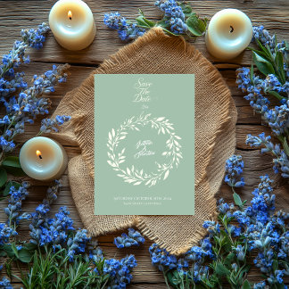 Convite Dusty Blue & Ivory Circle Salvar Data - Casamento