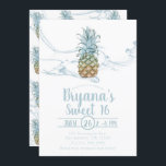 Convite Dusty Blue Juicy Pineapple Summer Sweet 16 Party<br><div class="desc">Personalizar para qualquer evento</div>